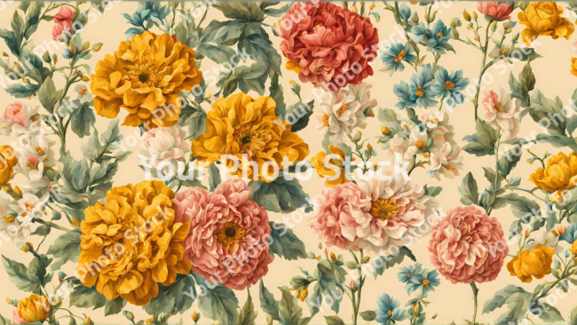 Stock Photo of Vintage flowers wallpaper background design 2d illustration print decor