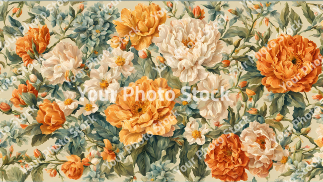 Stock Photo of Vintage flowers wallpaper background design 2d illustration print decor