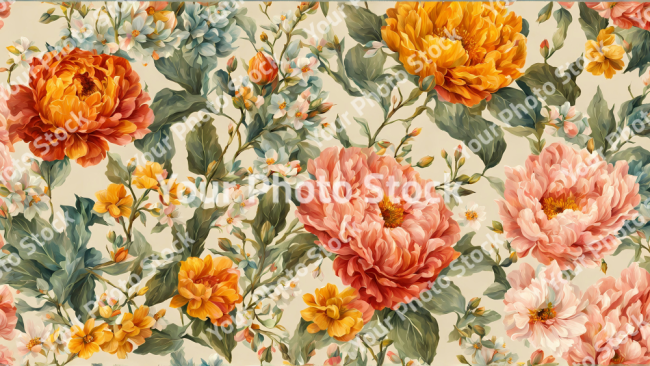 Stock Photo of Vintage flowers wallpaper background design 2d illustration print decor