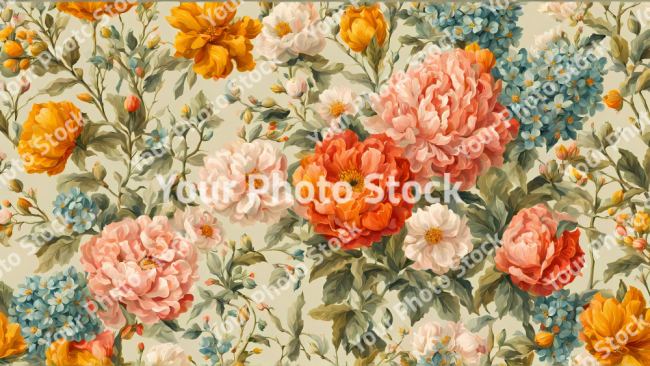 Stock Photo of Vintage flowers wallpaper background design 2d illustration print decor