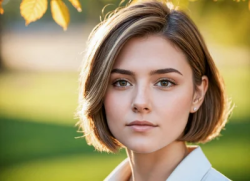 Young woman model in the park face photo