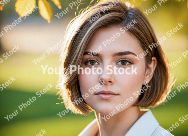 Stock Photo of Young woman model in the park face photo