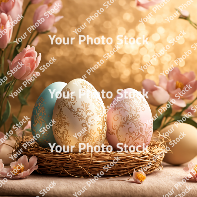 Stock Photo of Eggs decoration floral bird's Nest pascua illustration 3d