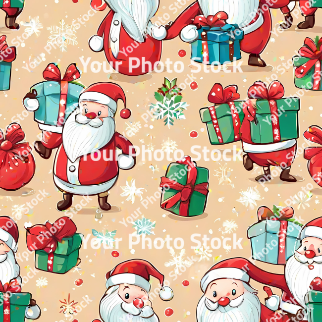 Stock Photo of Christmas santa klaus pattern design seamless tiling decoration paper illustration characters