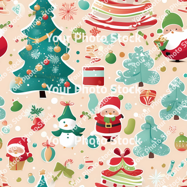 Stock Photo of Christmas pattern design seamless tiling decoration paper illustration christmas tree characters