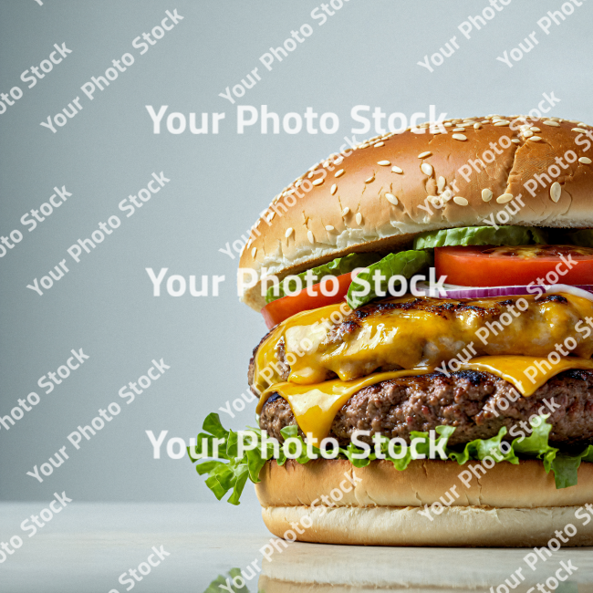 Stock Photo of Burger meat cheese tomato and lettuce food photography