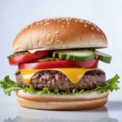 Burger meat cheese tomato and lettuce food photography