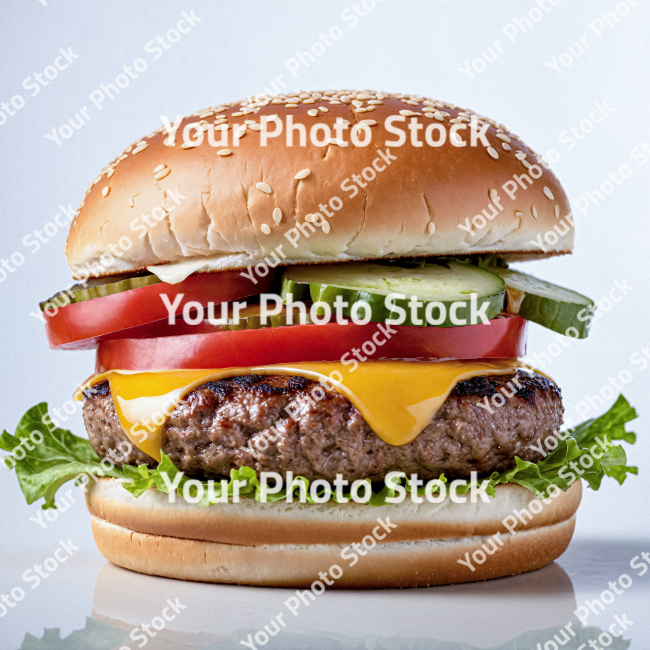 Stock Photo of Burger meat cheese tomato and lettuce food photography