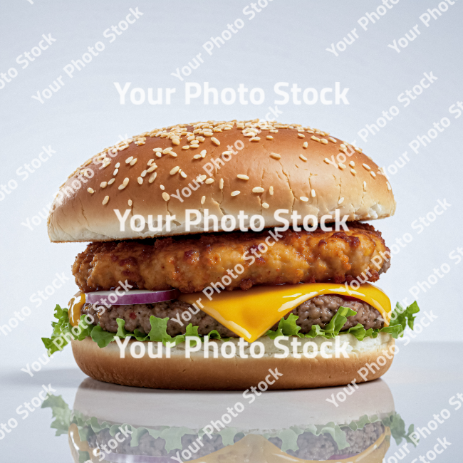 Stock Photo of Burger meat cheese tomato and lettuce food photography