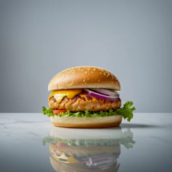 Burger meat cheese tomato and lettuce food photography with tomato