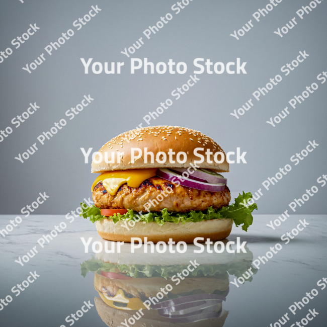 Stock Photo of Burger meat cheese tomato and lettuce food photography with tomato