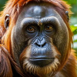 Stock Photo of Monkey face orange brown looking the camera wild animal