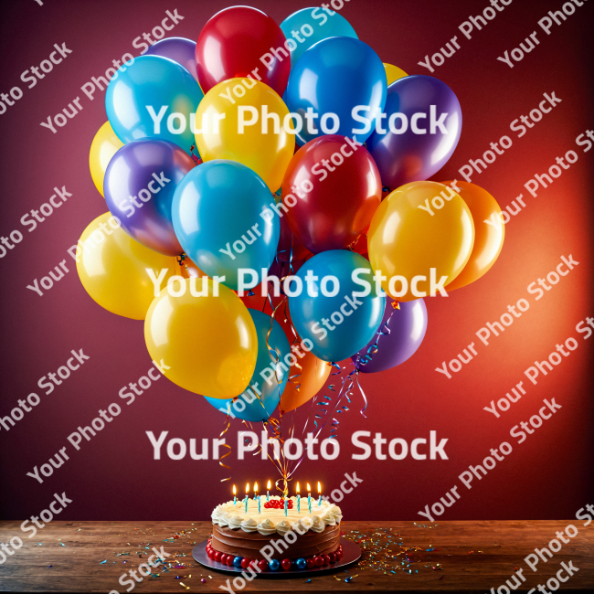 Stock Photo of Birthday cake with candles on wooden table