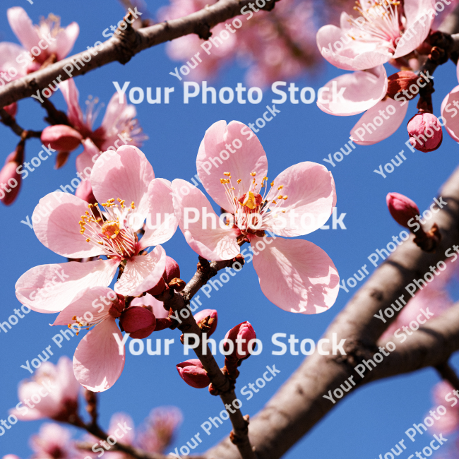 Stock Photo of Pink flower on the branch tree asian detailed macro