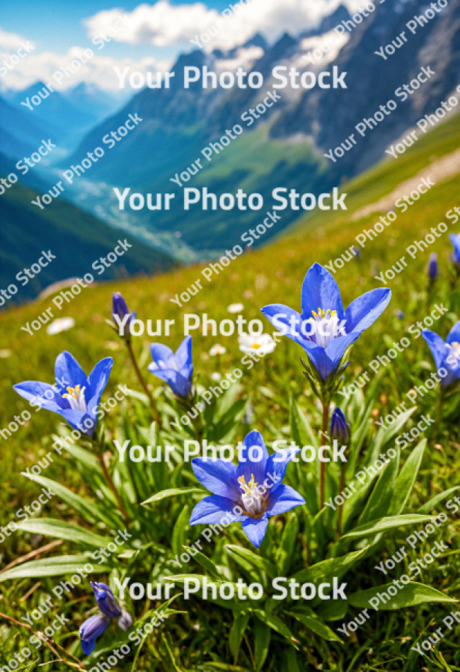 Stock Photo of Blue flower in the mountains grass macro beautiful flower