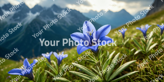Stock Photo of Blue flower in the mountains grass macro beautiful flower