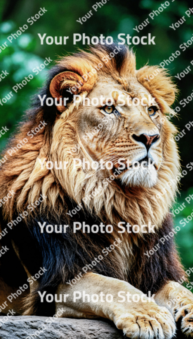 Stock Photo of Lion in the jungle focus looking the nature