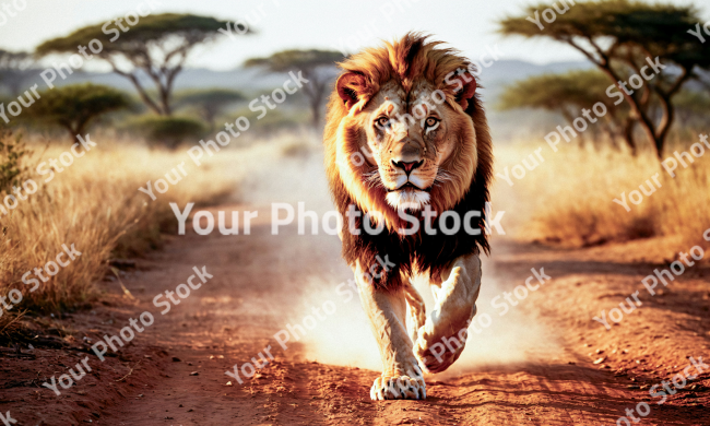 Stock Photo of Lion in the jungle focus looking the nature