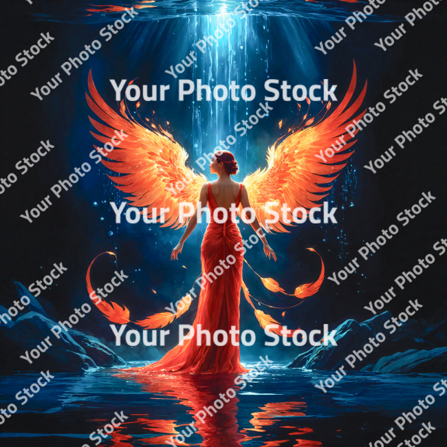Stock Photo of Fenix angel,woman illustration with wings feathers