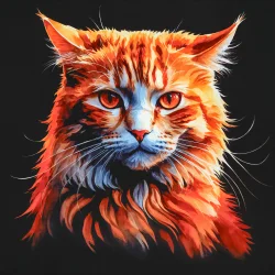 Stock Photo of Cat watercolor illustration 2d orange looking the camera