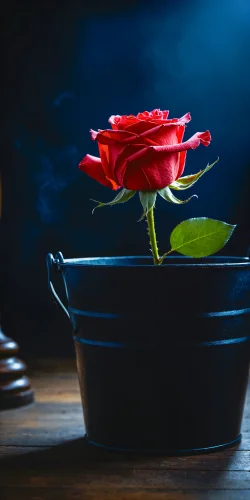 Stock Photo of Rose flower red orange romantic in bucket
