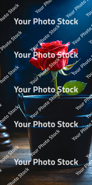 Stock Photo of Rose flower red orange romantic in bucket