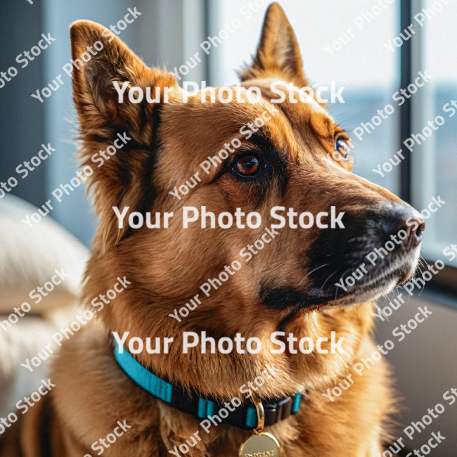 Stock Photo of Dog pet portrait in the bedroom