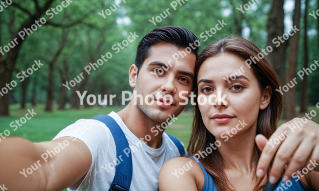 Stock Photo of Couple in the park selfie young man and woman