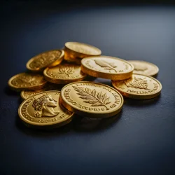 Stock Photo of Coins gold over table money