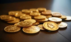 Stock Photo of Coins gold over table