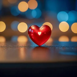 Small heart red with defocus background on wooden table romantic valentine day love