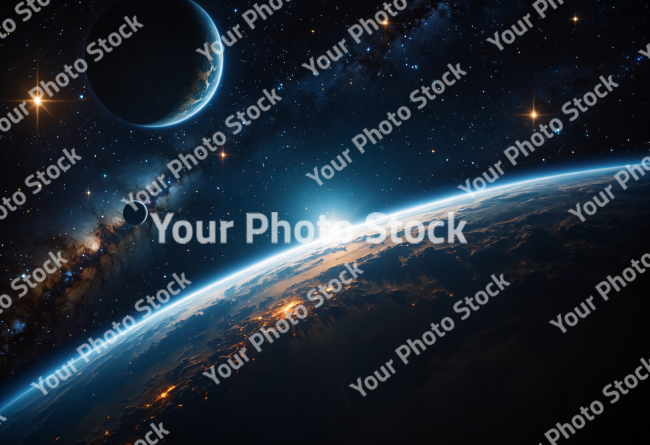 Stock Photo of Planet universe space with satellite