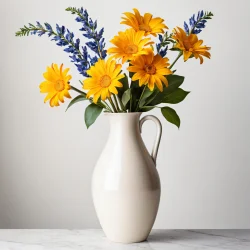 Stock Photo of Flowers in jar decoration house ceramic vase yellow flowers