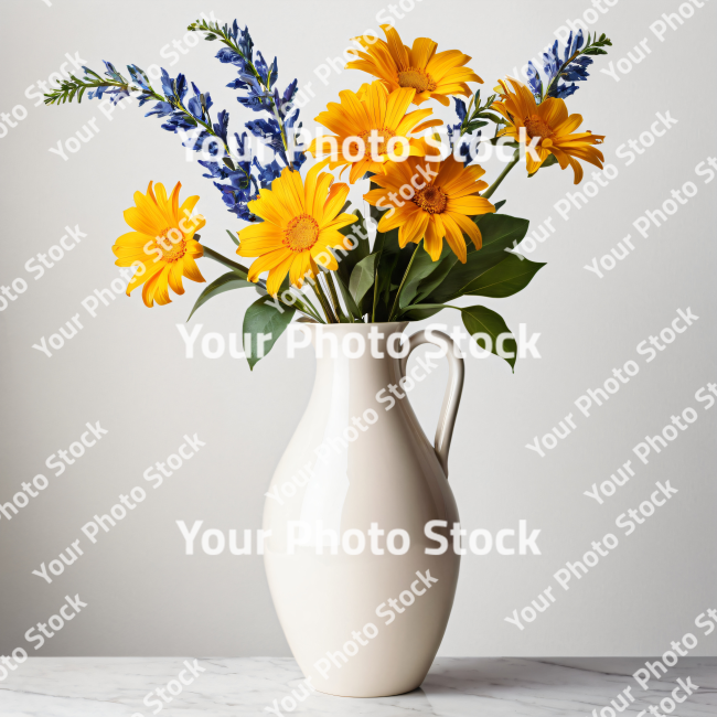 Stock Photo of Flowers in jar decoration house ceramic vase yellow flowers