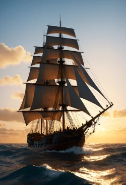 Stock Photo of old ship painting illustration sailing in the sea