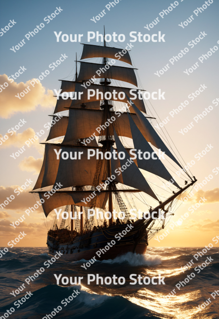 Stock Photo of old ship painting illustration sailing in the sea