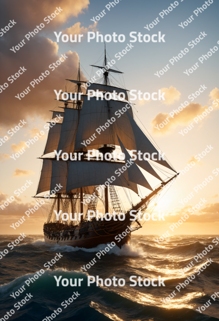 Stock Photo of old ship painting illustration sailing in the sea