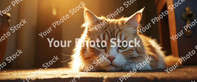 Stock Photo of Cute cat looking the camera relax in the floor
