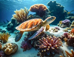 Stock Photo of Turtle  in the sea underwater sea life macro