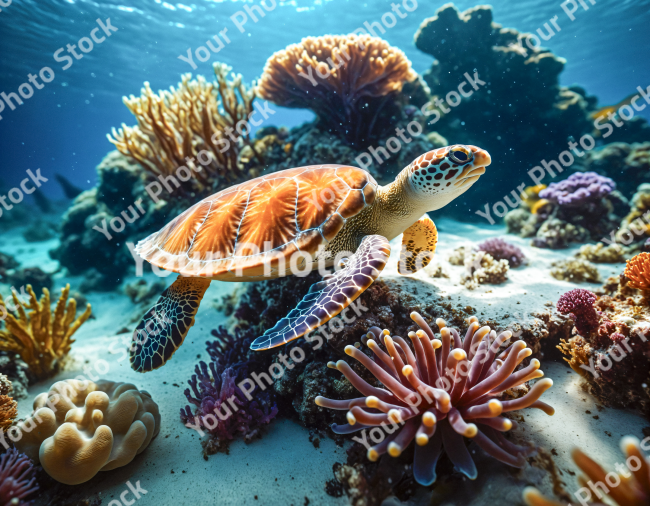 Stock Photo of Turtle  in the sea underwater sea life macro