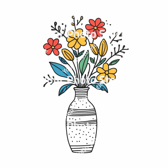 Stock Photo of Flowers in vase decoration doodle draw illustration icon symbol line art sticker