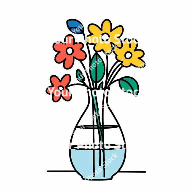 Stock Photo of Flowers in vase decoration doodle draw illustration icon symbol line art sticker