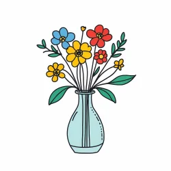 Flowers in vase decoration doodle draw illustration icon symbol line art sticker