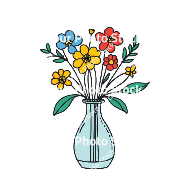 Stock Photo of Flowers in vase decoration doodle draw illustration icon symbol line art sticker