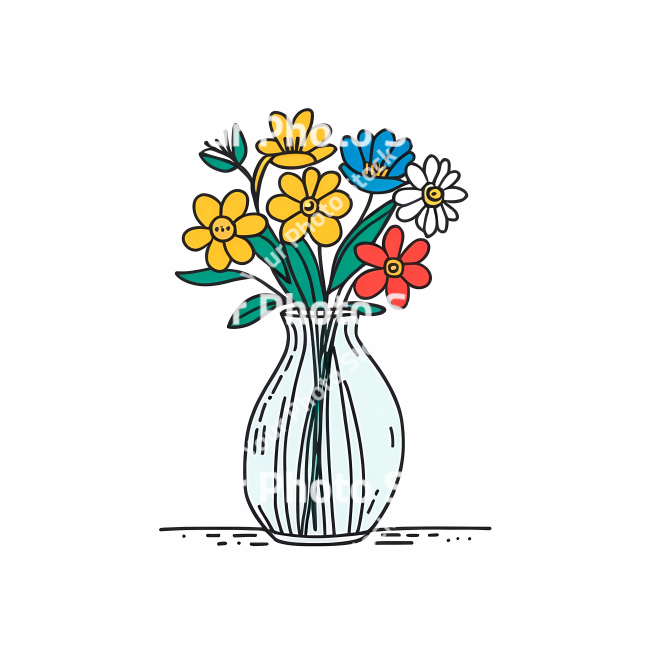 Stock Photo of Flowers in vase decoration doodle draw illustration icon symbol line art sticker