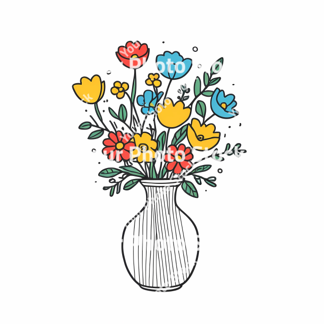 Stock Photo of Flowers in vase decoration doodle draw illustration icon symbol line art sticker