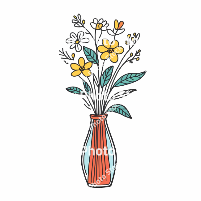 Stock Photo of Flowers in vase decoration doodle draw illustration icon symbol line art sticker