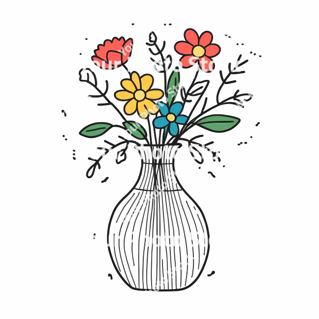 Stock Photo of Flowers in vase decoration doodle draw illustration icon symbol line art sticker