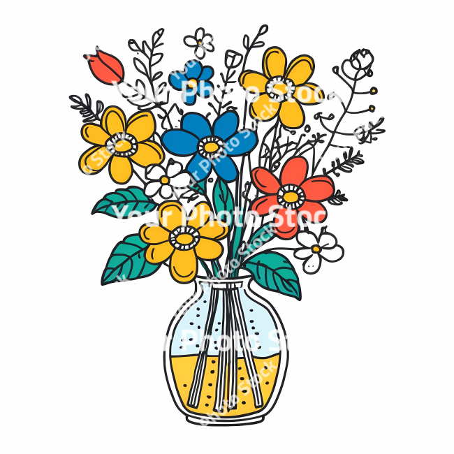 Stock Photo of Flowers in vase decoration doodle draw illustration icon symbol line art sticker