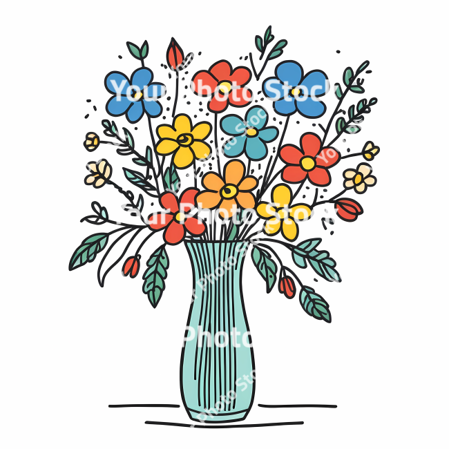 Stock Photo of Flowers in vase decoration doodle draw illustration icon symbol line art sticker